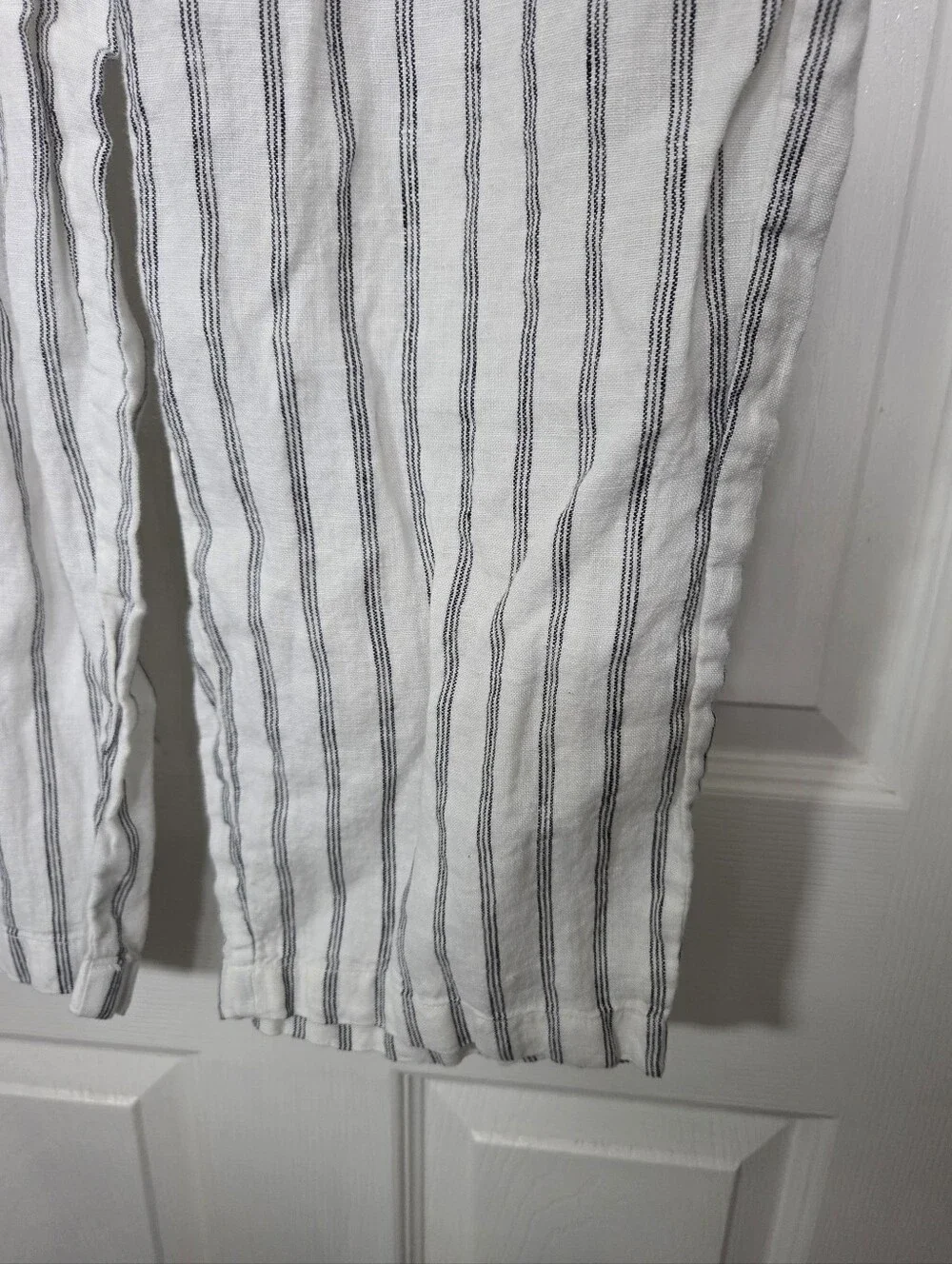 Quince Women's White Black Striped 100% Linen Trousers Size Small Summer
